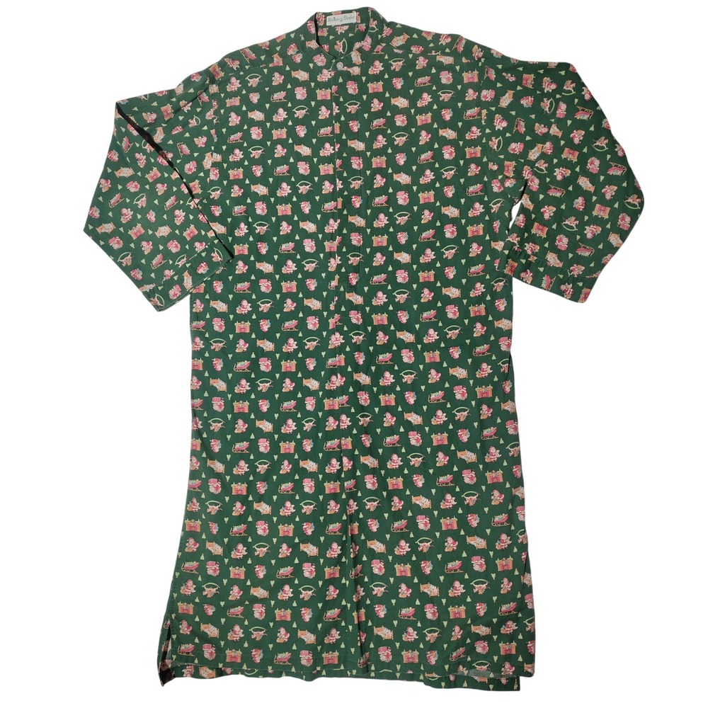 Aberdeen & Dunbar Mens Green Santa Claus Print Holiday Nightshirt Sleep Shirt